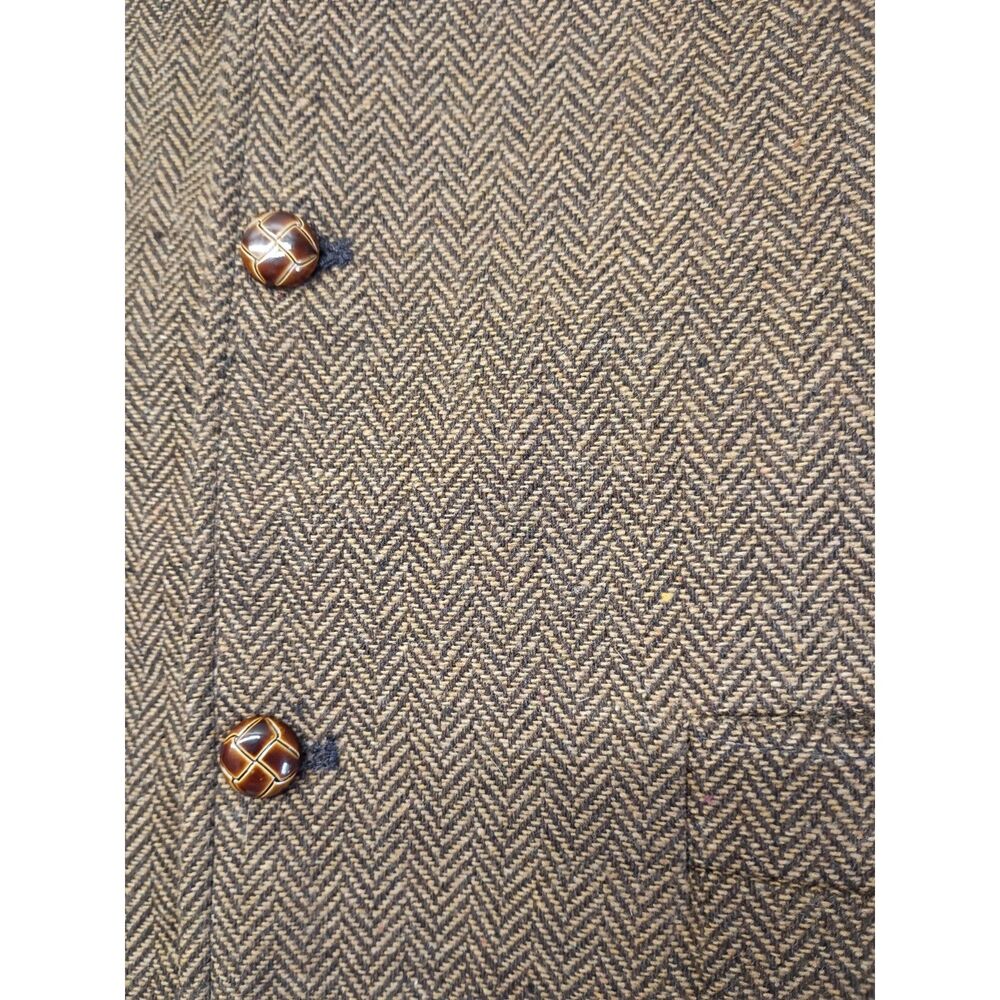 Vintage Men's Herringbone Vest Brown Sz 2XL Button Front V-Neck Fully Lined Wool - Picture 6 of 12